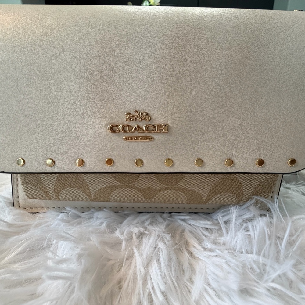 Coach Belt or Should Bag Chalk Signature Canvas Gold Rivets